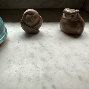 Small stone Great Horned Owl and Shy owl
